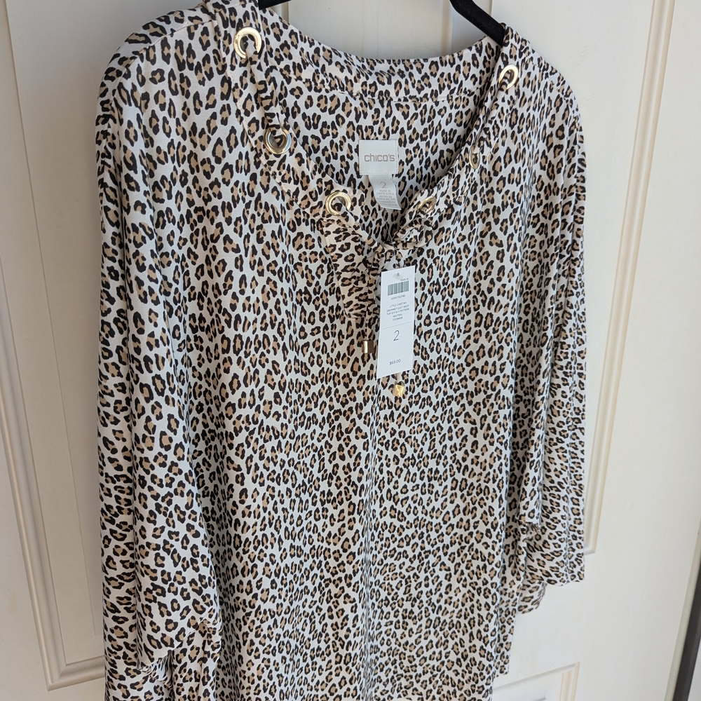 Chico's Animal Print Blouse in Black and Tan